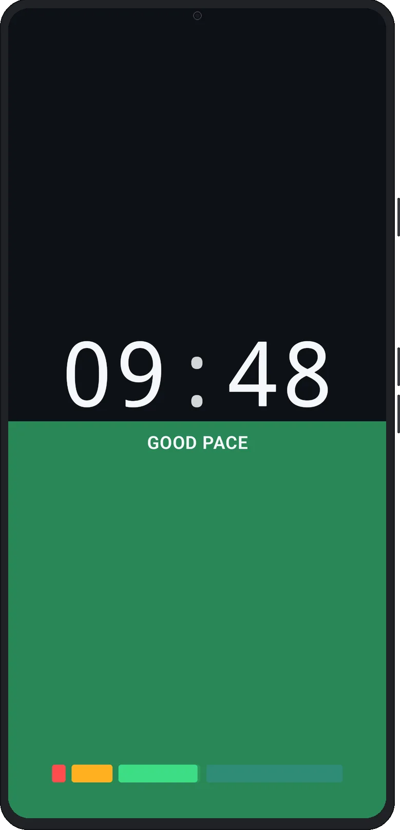 Stage Timer a schermo intero: countdown 09:48, fase Good pace.